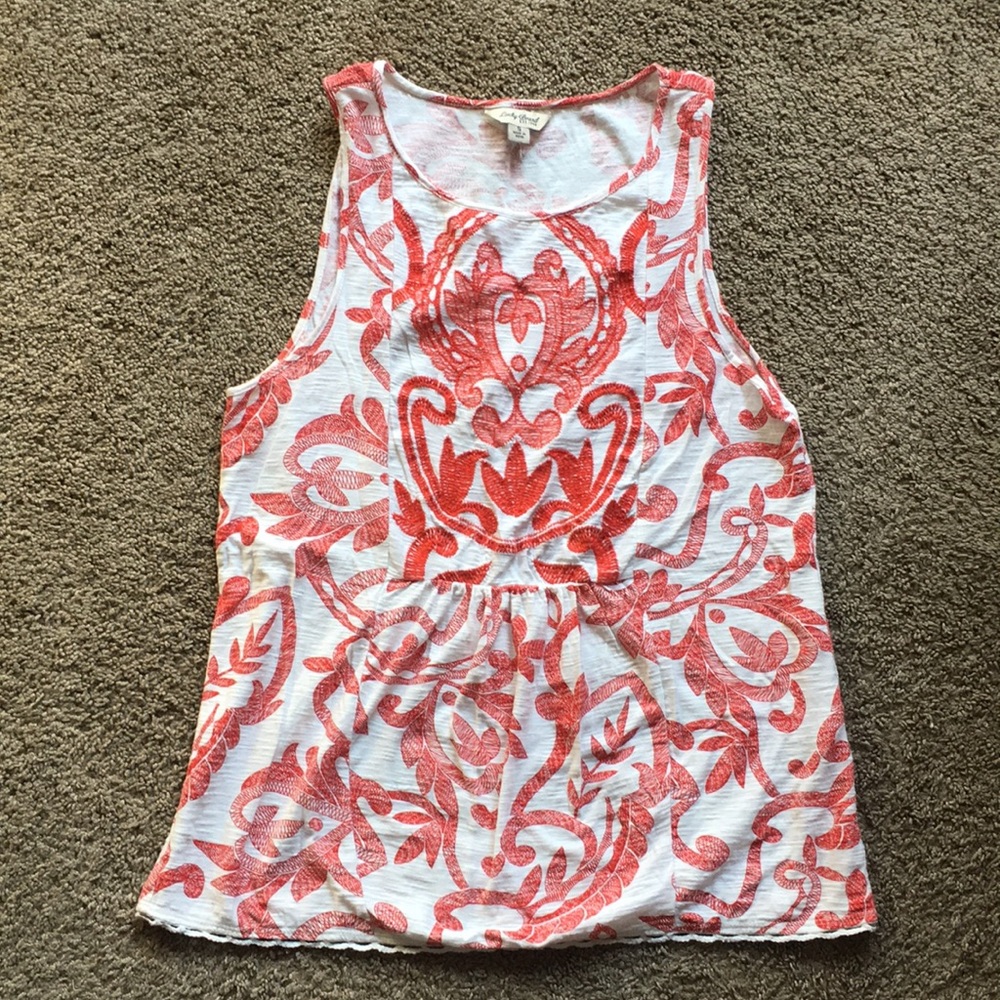 Lucky Brand Red White Embroidered Top Small